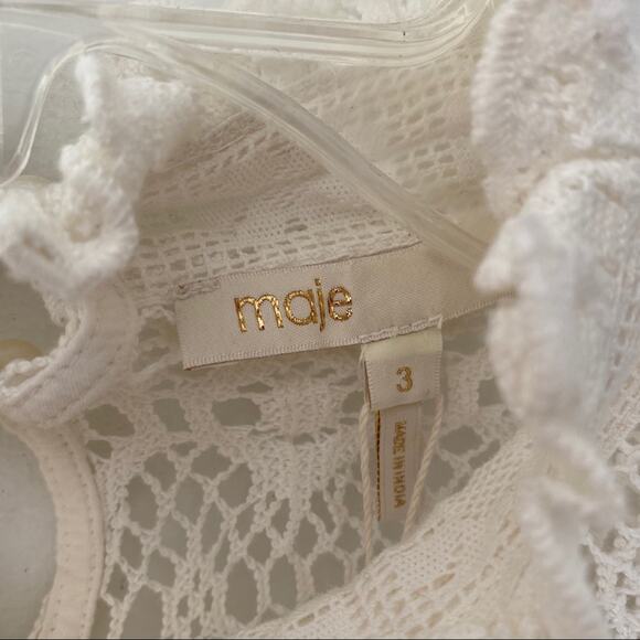 Maje Limba Cream Lace Long Sleeve Ruffle Shirt - Picture 6 of 12